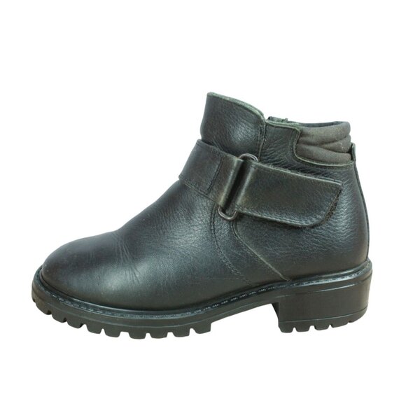 LL Bean Black Leather Wool Lined Side Zip Chunky Heel Y2K Combat Boots Size 7 M - Picture 1 of 10